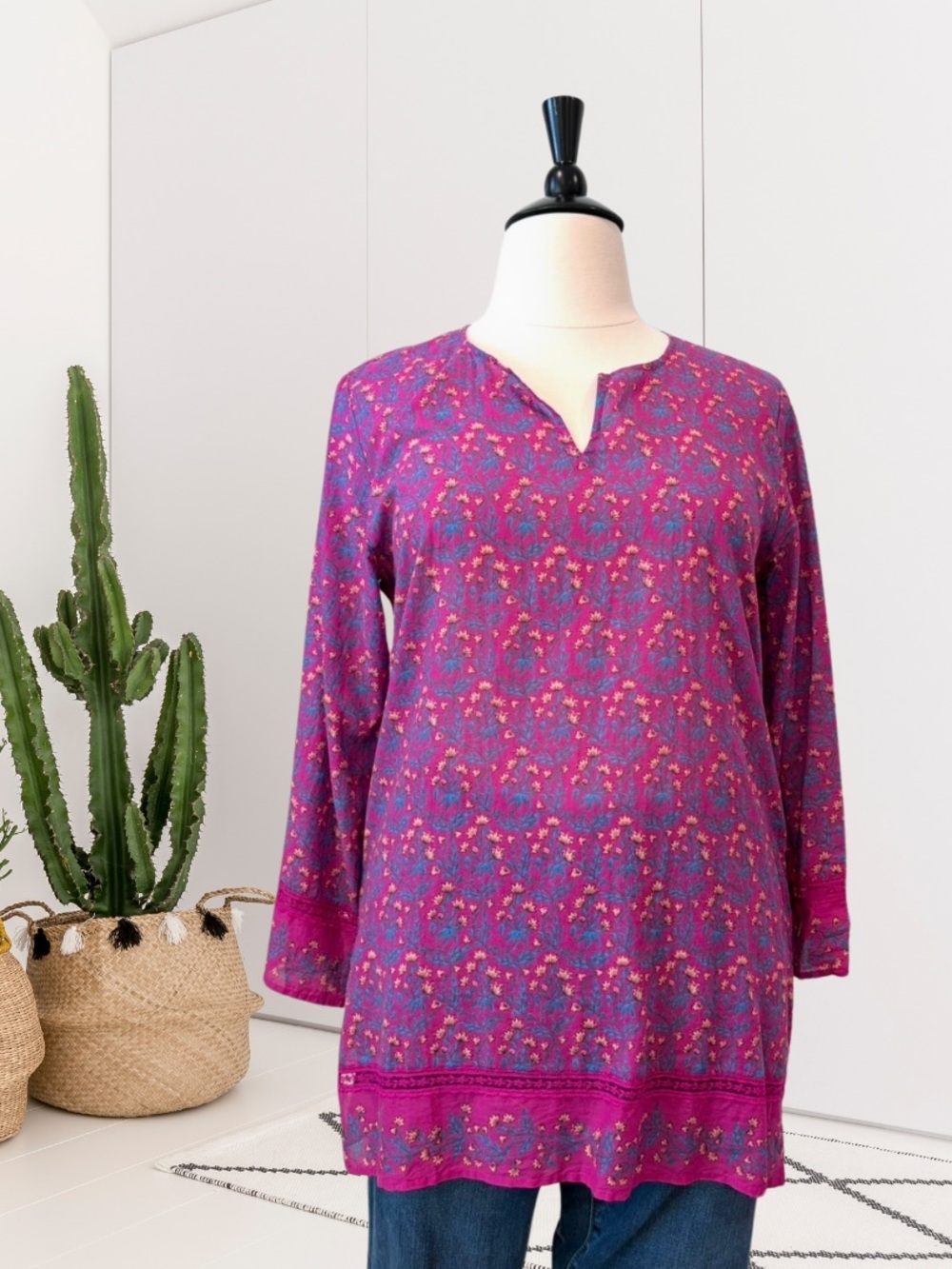 Roller Rabbit Floral Lace Trim Kurta Tunic Top